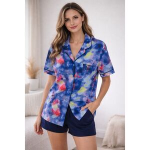Mentally Exhausted Pajama Top 1X Colorful Button Shirt Comforter